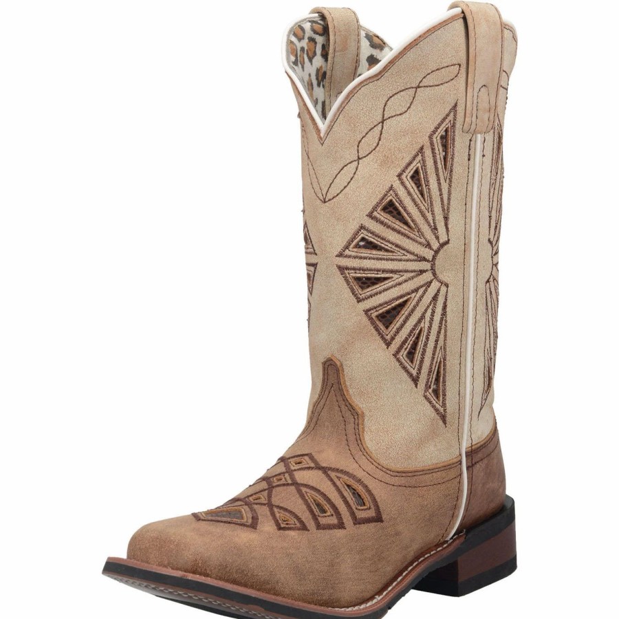 Boots & Shoes * | Laredo Women'S Brown And White Square Toe Boot