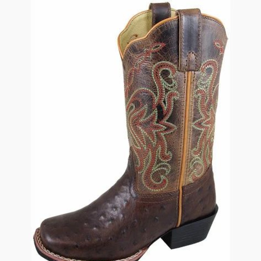 Boots & Shoes * | Smoky Mountain Boots Smoky Mountain Child'S Brown Tobacco Ostrich Square Toe Boot