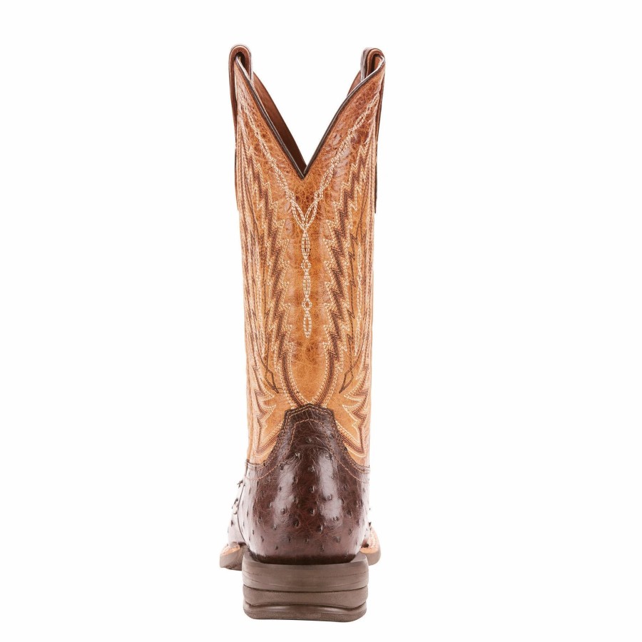 Boots & Shoes * | Ariat Men'S Tobacco Full Quill Ostrich Relentless Platinum Square Toe Boot