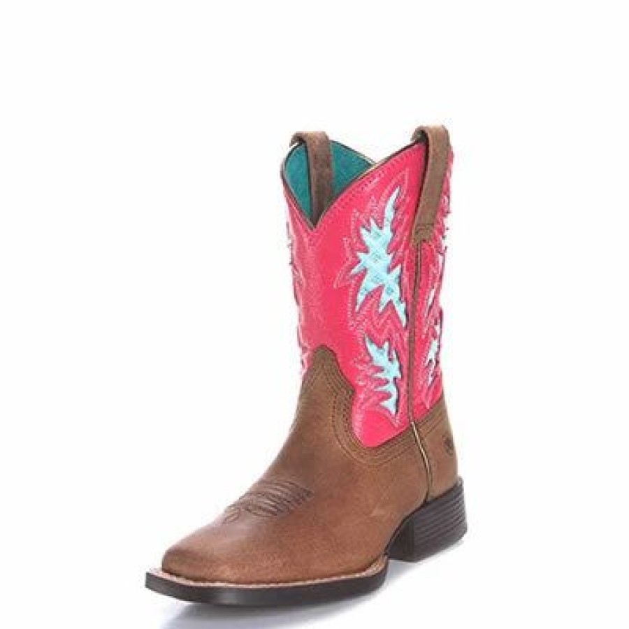 Boots & Shoes * | Ariat Kid'S Brown And Hot Pink Venttek Square Toe Boots