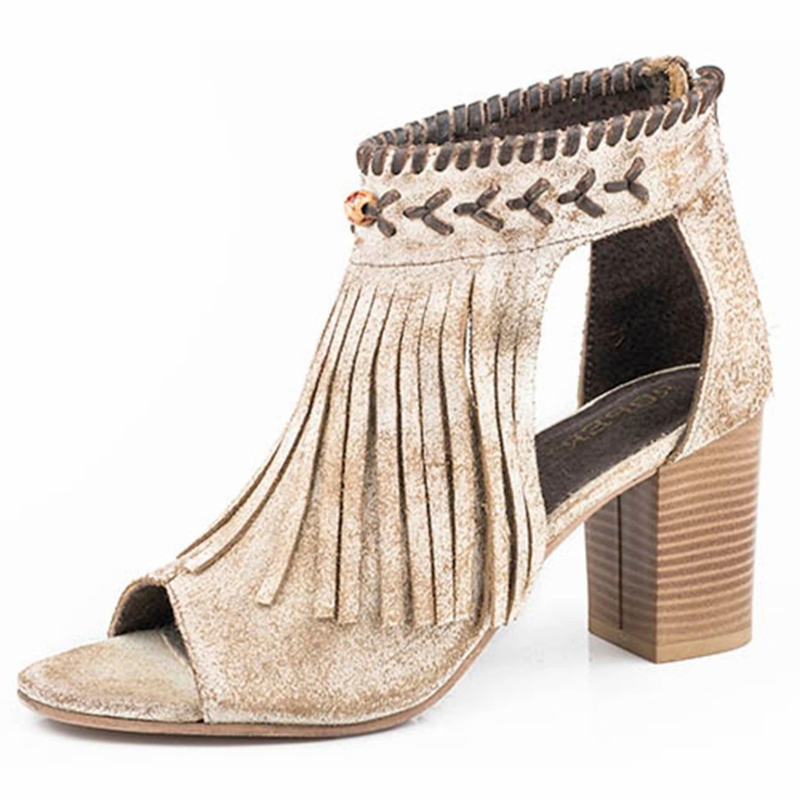 Boots & Shoes * | Roper, Karman Beige Fringe Open Toe Mule