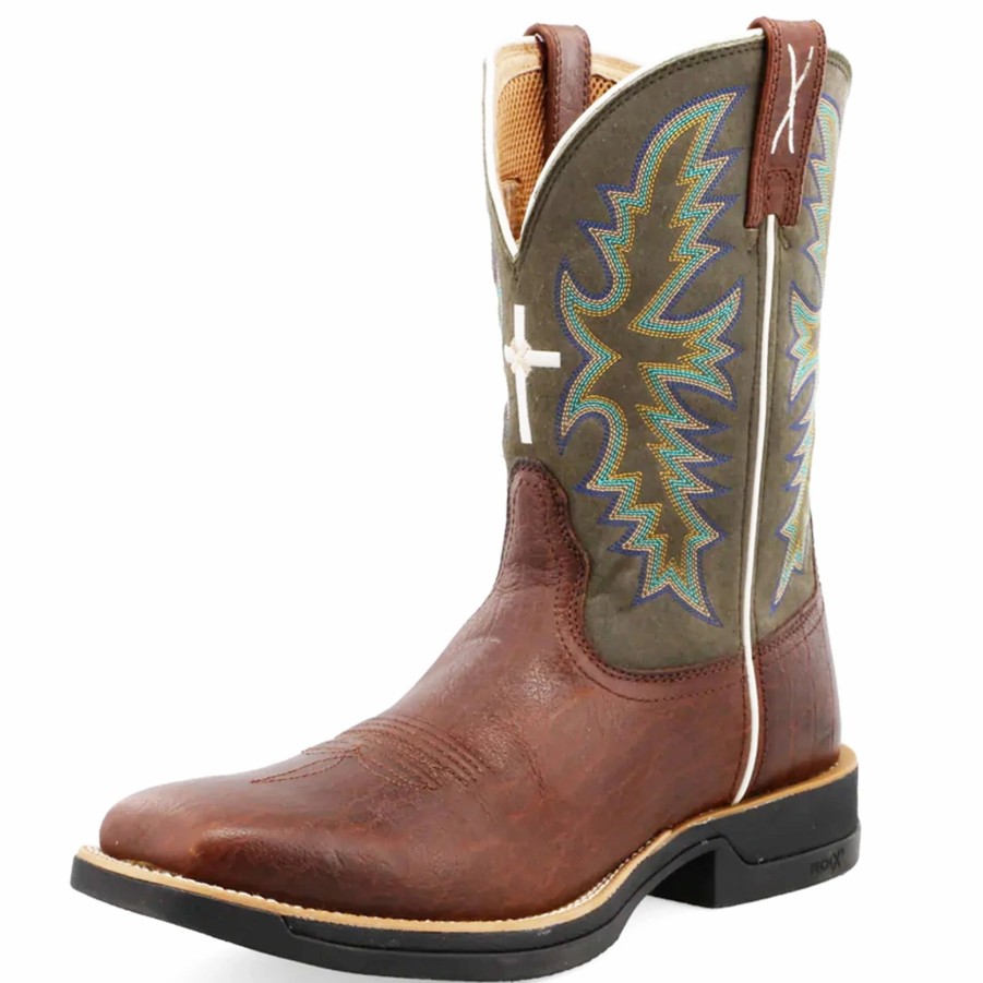 Boots & Shoes * | Twisted X Men'S 11 Elephant Print Square Toe Tech X Boot- Brown And Green Top