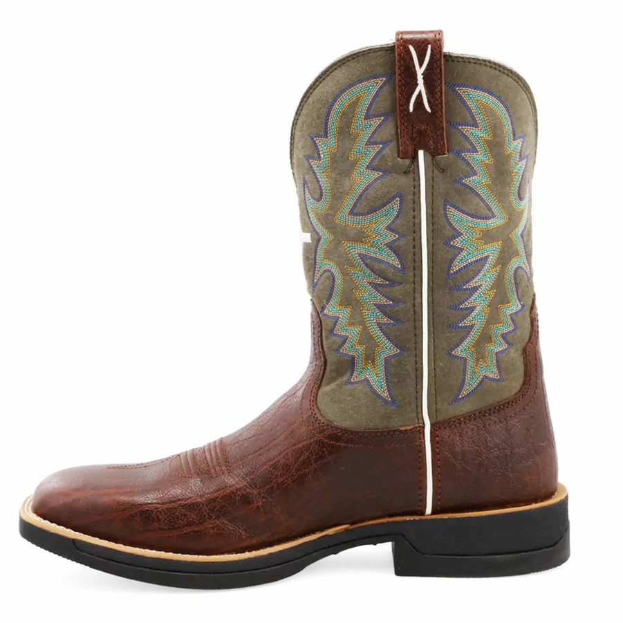 Boots & Shoes * | Twisted X Men'S 11 Elephant Print Square Toe Tech X Boot- Brown And Green Top