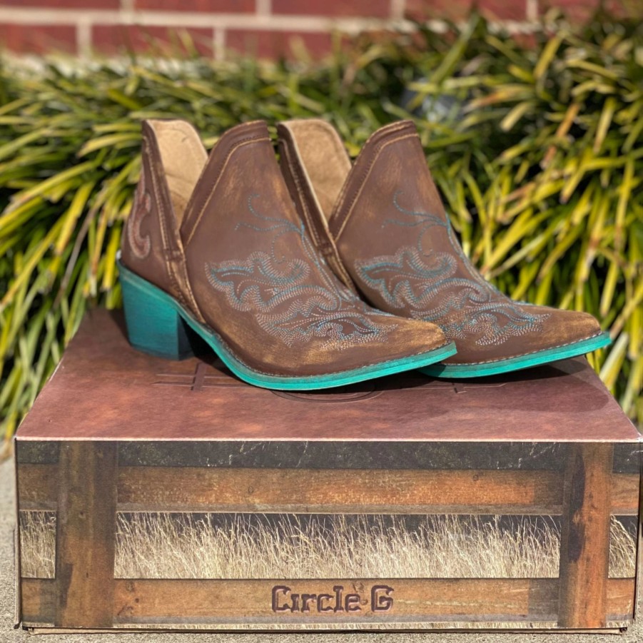 Boots & Shoes * | Corral Boots Corral Brown And Turquoise Booties