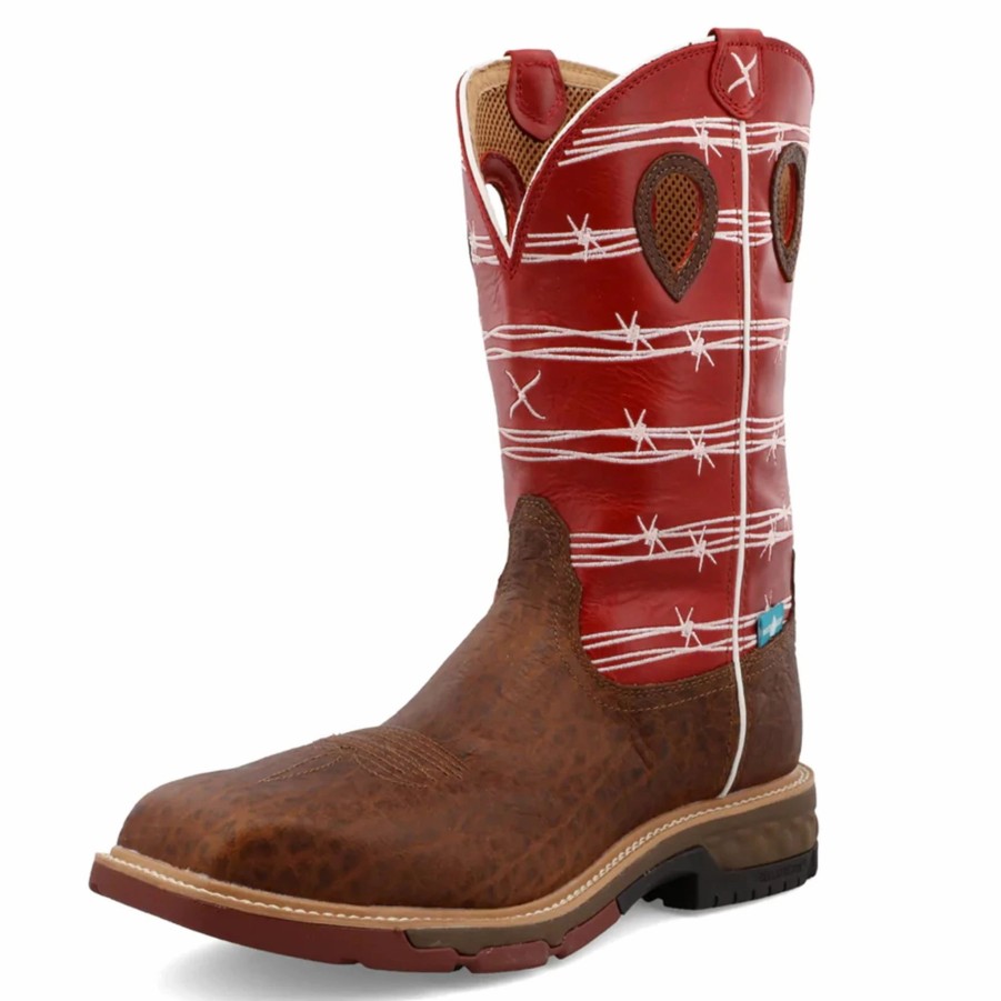 Boots & Shoes * | Twisted X Men'S 12 Nano Composite Toe Waterproof Work Boot-Oiled/Red/White