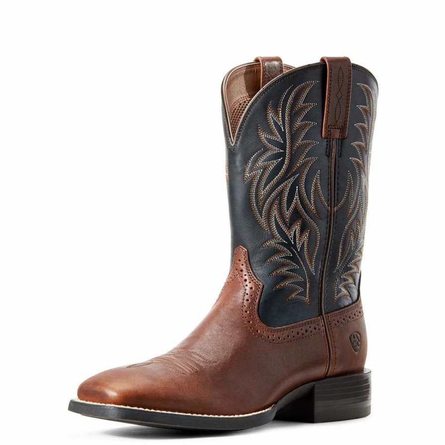 Boots & Shoes * | Ariat Men'S Cognac Candy And Black Sport Western Square Toe Boot