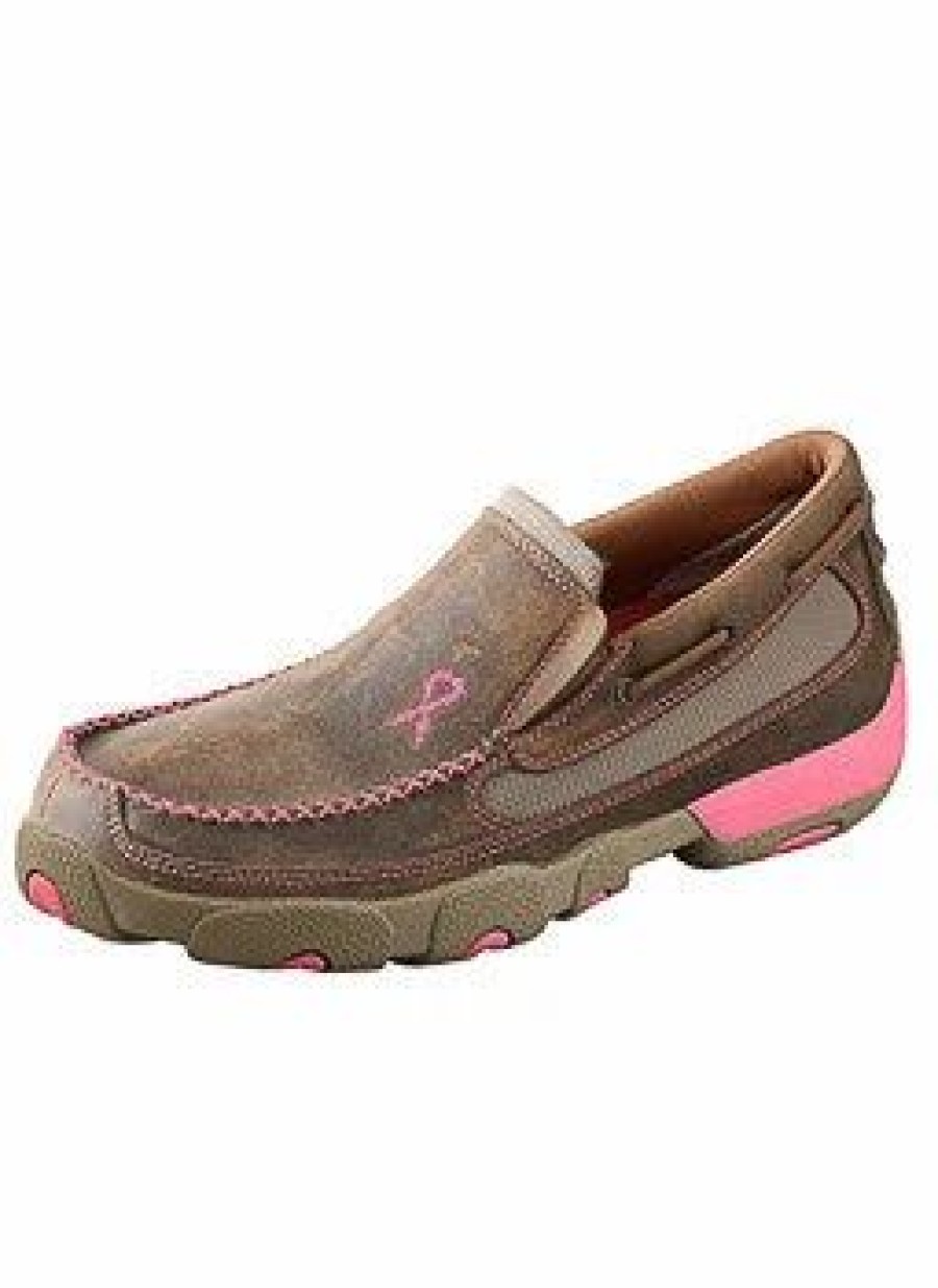 Boots & Shoes * | Twisted X Youth Breast Cancer Pink Slip On Driving Moc