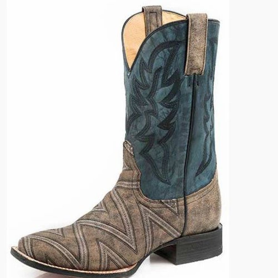 Boots & Shoes * | Karman Western Apparel Roper Men'S Brown And Blue Zig Zag Square Toe Boot