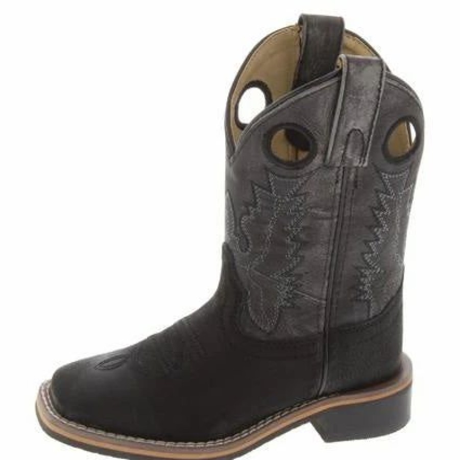 Boots & Shoes * | Smoky Mountain Boots Kid'S Black Distressed Black Square Toe Boots