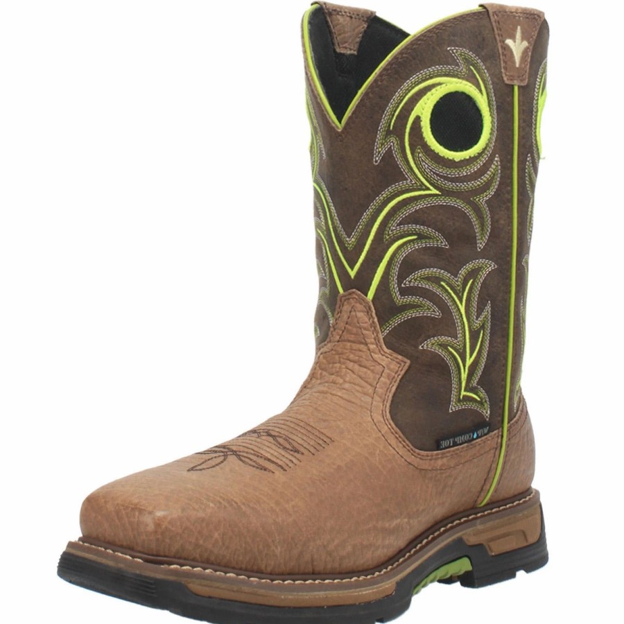 Boots & Shoes * | Dan Post Boot Company Men'S Brown And Lime Waterproof Square Toe Boot