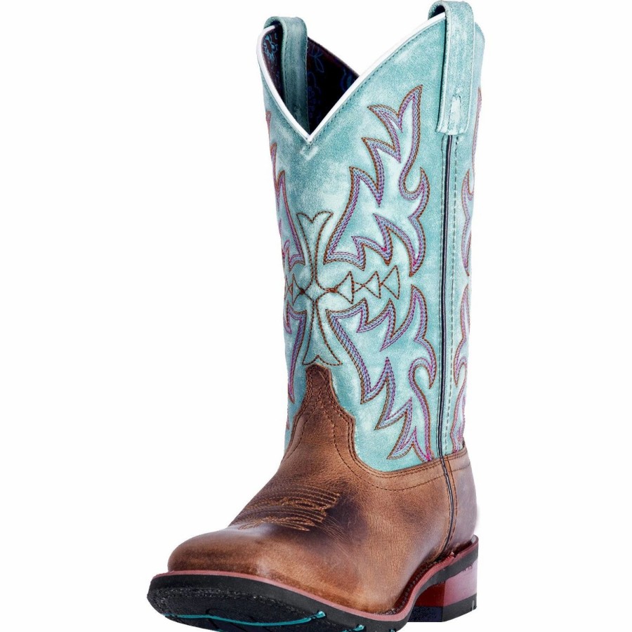 Boots & Shoes * | Laredo Brown And Turquoise Anita Square Toe Boot