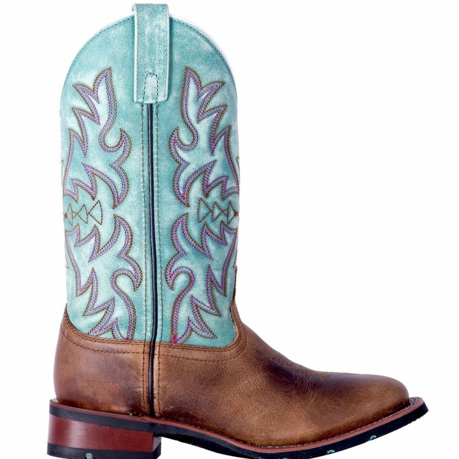 Boots & Shoes * | Laredo Brown And Turquoise Anita Square Toe Boot