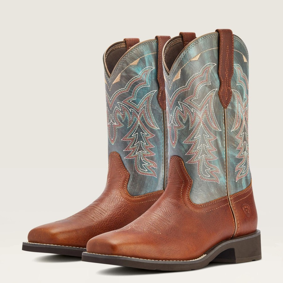 Boots & Shoes * | Ariat Women'S Delilah Brown And Teal Square Toe Boots