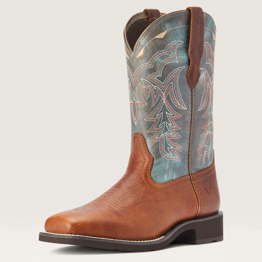 Boots & Shoes * | Ariat Women'S Delilah Brown And Teal Square Toe Boots