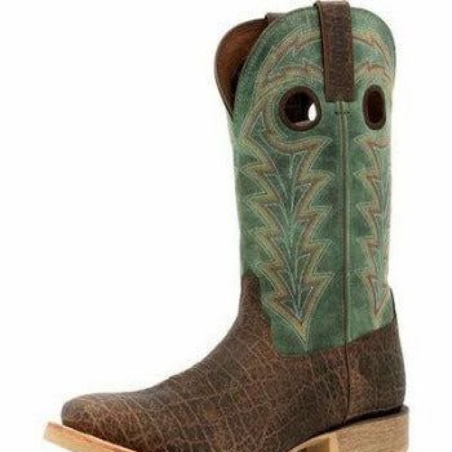 Boots & Shoes * | Durango Boots Brown/Teal Elephant Print Square Toe