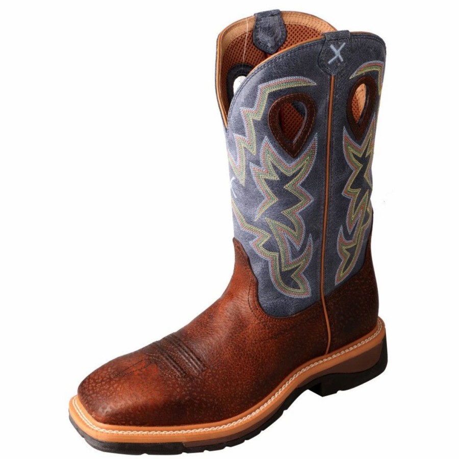 Boots & Shoes * | Twisted X Brown/Navy Steel Toe Work Boot