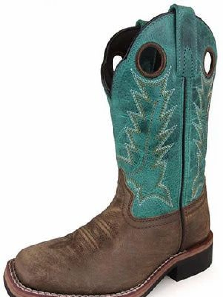 Boots & Shoes * | Smoky Mountain Boots Kid'S Brown And Green Jesse Square Toe Boots