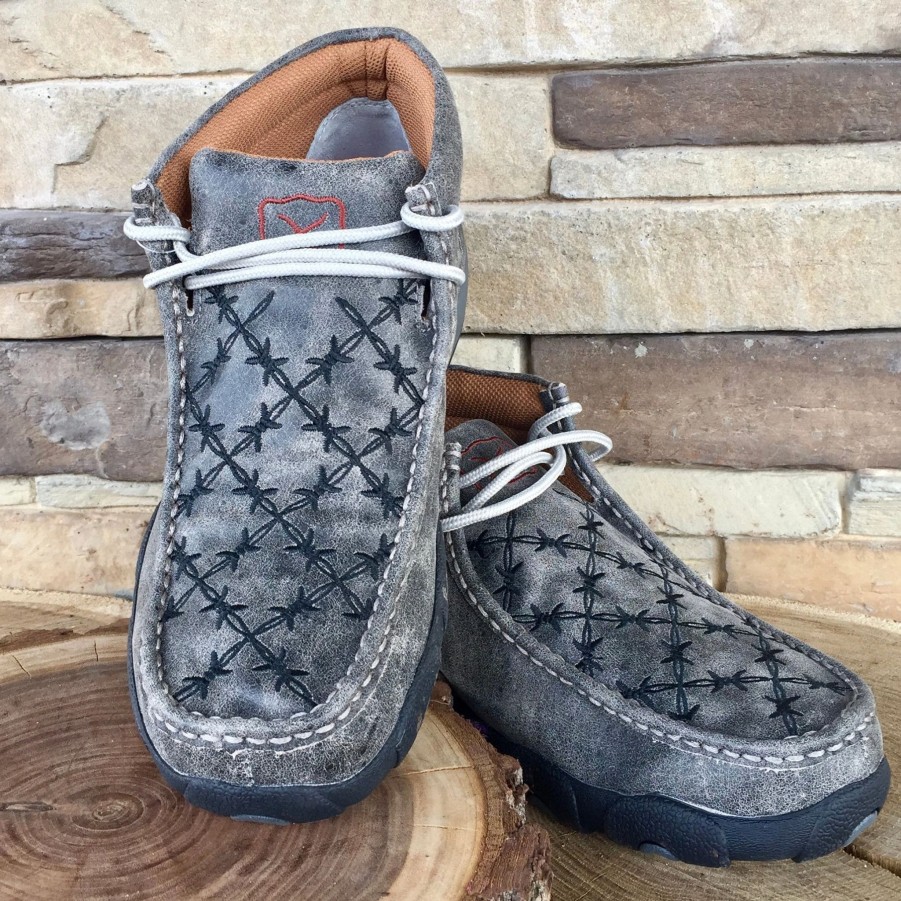 Boots & Shoes * | We Exclusive ~ Twisted X Men'S Grey And Black Barbwire Driving Moc