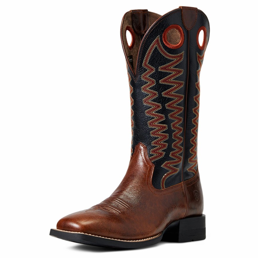 Boots & Shoes * | Ariat Men'S Barrel Brown & Cask Black Sidepass Boots