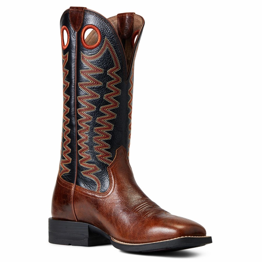 Boots & Shoes * | Ariat Men'S Barrel Brown & Cask Black Sidepass Boots