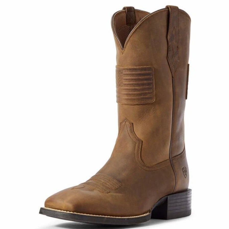 Boots & Shoes * | Ariat Men'S Distressed Tan Sport Patriot Ii Square Toe Boot