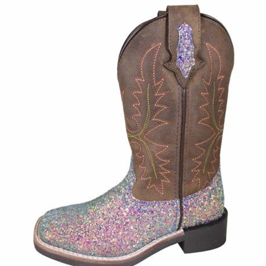 Boots & Shoes * | Smoky Mountain Boots Girl'S Blue Mermaid Glitter Square Toe Boot