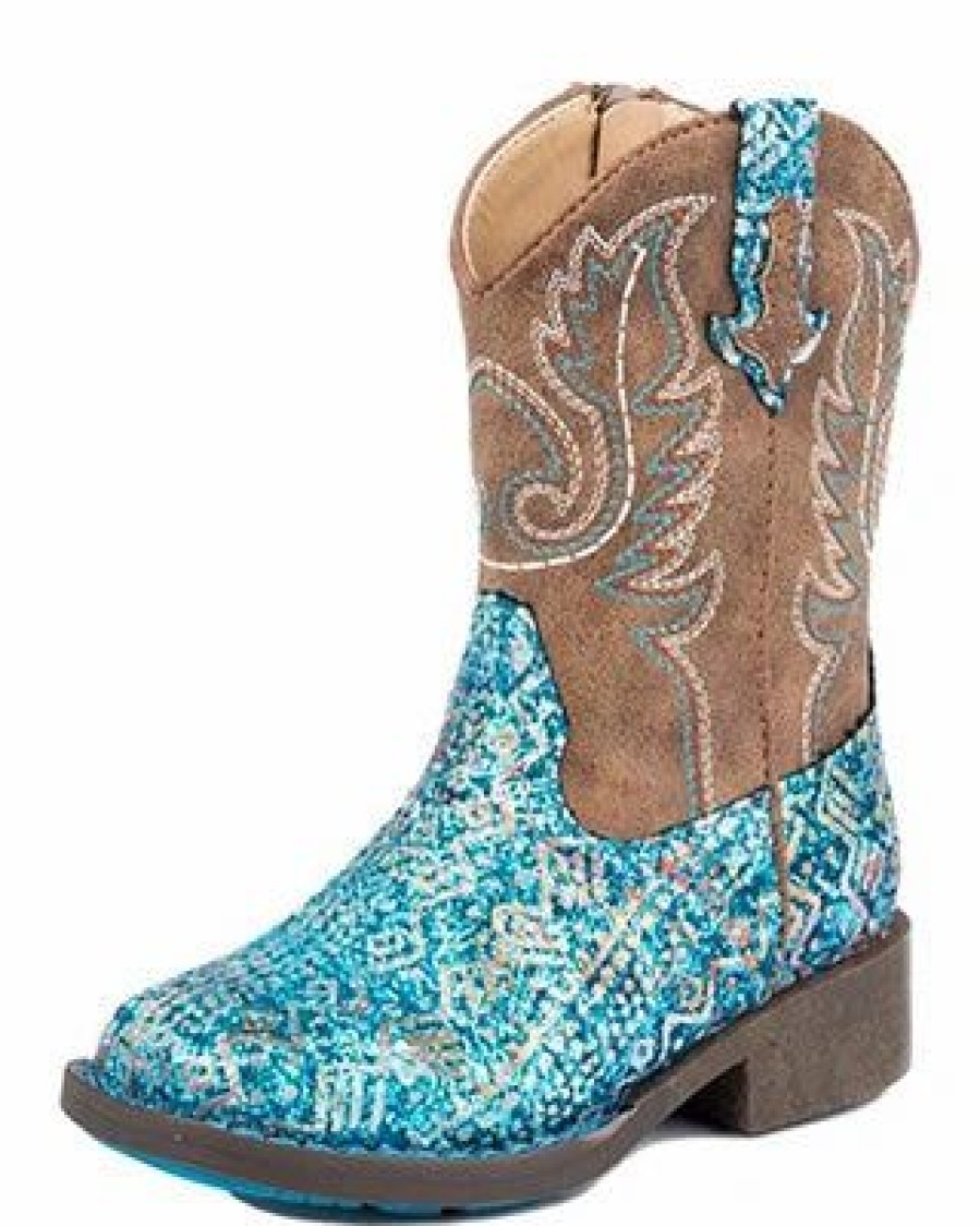 Boots & Shoes * | Karman Western Apparel Roper Toddler Blue Southwest Glitter Square Toe Boots