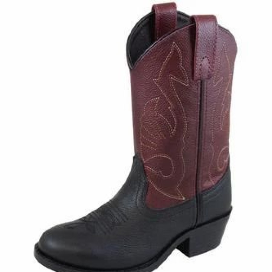 Boots & Shoes * | Smoky Mountain Boots Kid'S Plum And Black Round Toe Boots