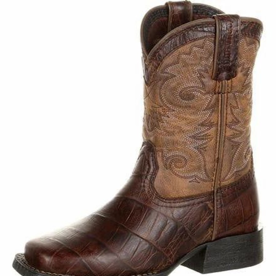 Boots & Shoes * | Durango Boots Durango Little Kid'S Chocolate Gator Embossed Leather Square Toe Boot