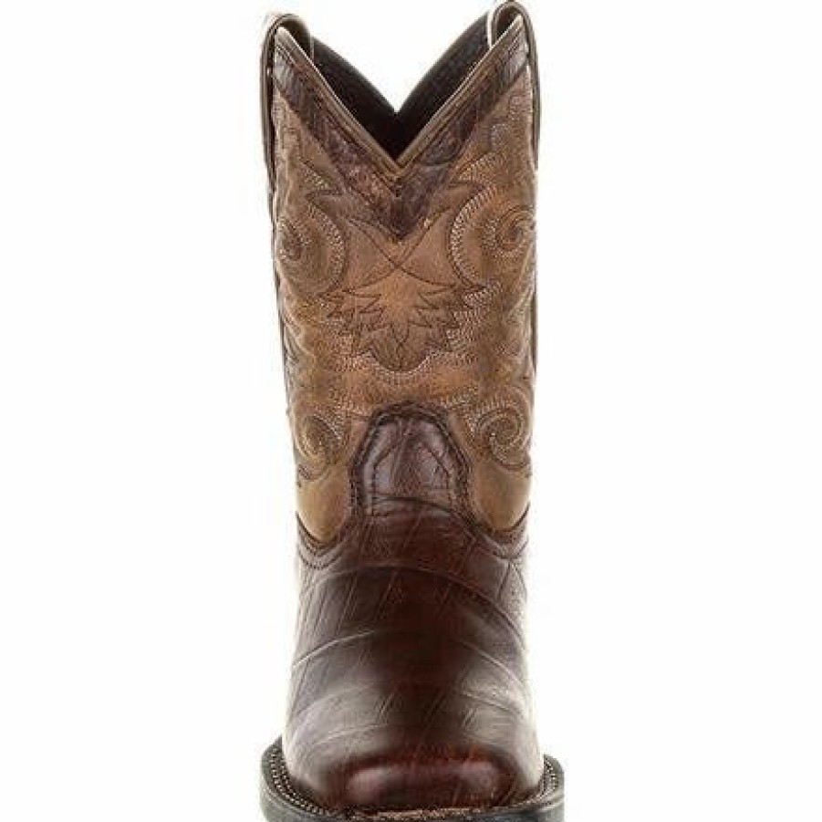 Boots & Shoes * | Durango Boots Durango Little Kid'S Chocolate Gator Embossed Leather Square Toe Boot