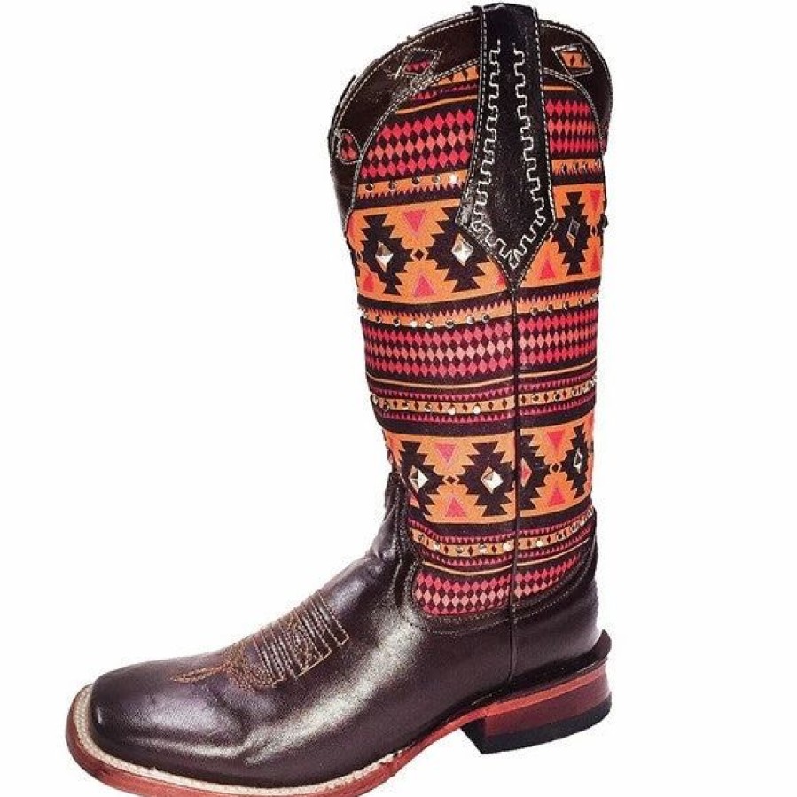 Boots & Shoes * | Ferrini Women'S Orange Aztec Brown Square Toe Boot