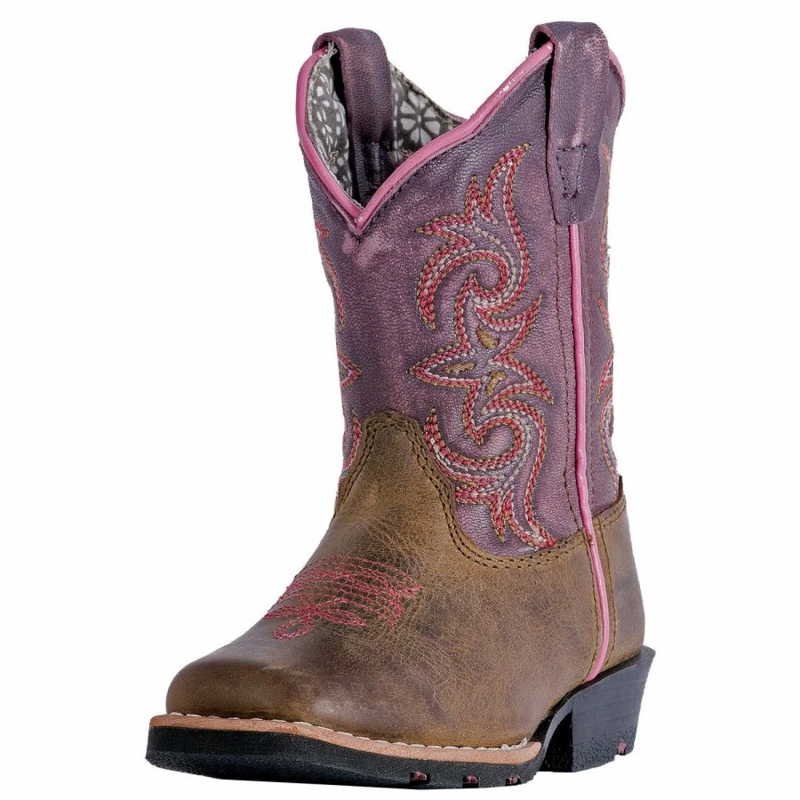 Boots & Shoes * | Dan Post Boot Company Dan Post Infant Brown And Purple Tryke Square Toe Boot