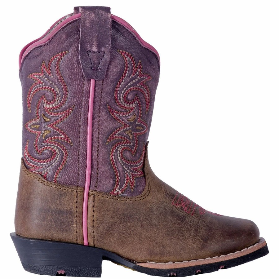 Boots & Shoes * | Dan Post Boot Company Dan Post Infant Brown And Purple Tryke Square Toe Boot