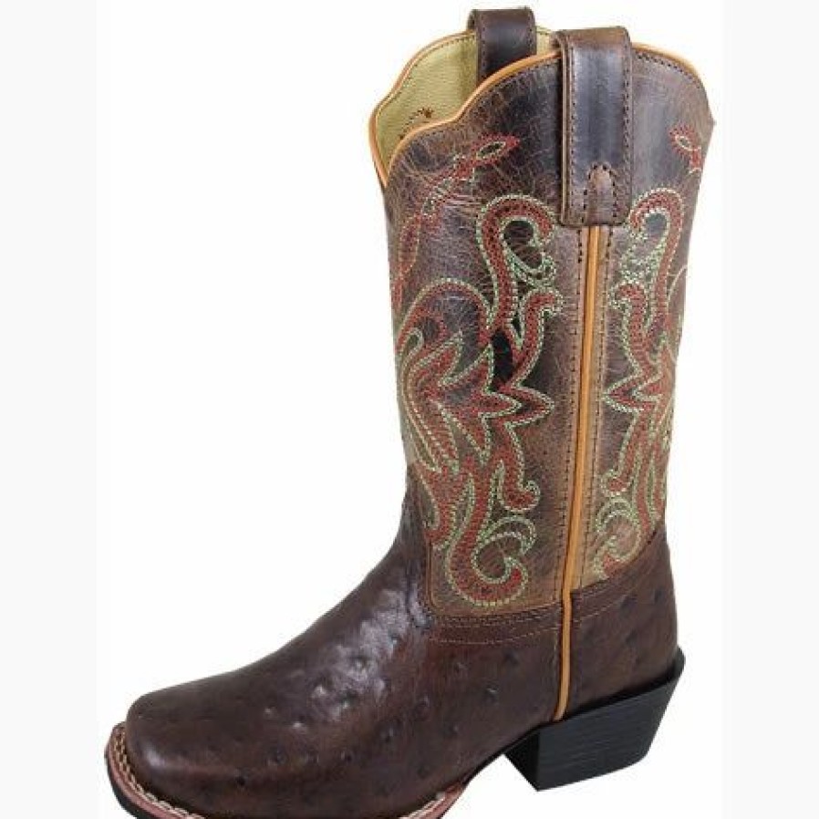 Boots & Shoes * | Smoky Mountain Boots Smoky Mountain Youth Tobacco And Brown Ostrich Square Toe Boot