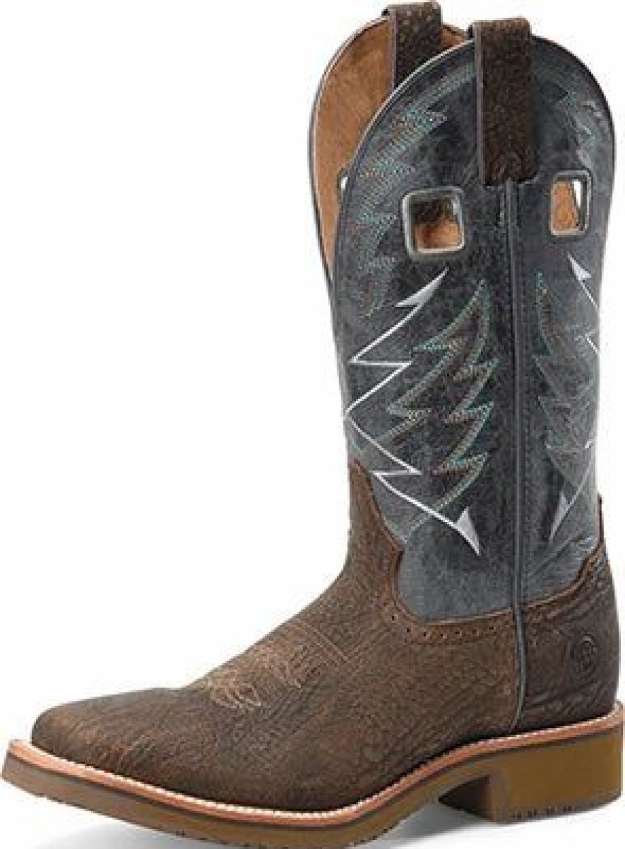 Boots & Shoes * | Double-H Boots Double H Men'S Brown And Navy Square Toe Boots