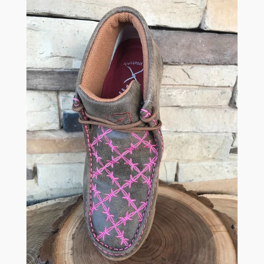 Boots & Shoes * | We Exclusive Twisted X Kid'S Brown And Pink Barbwire Driving Moc