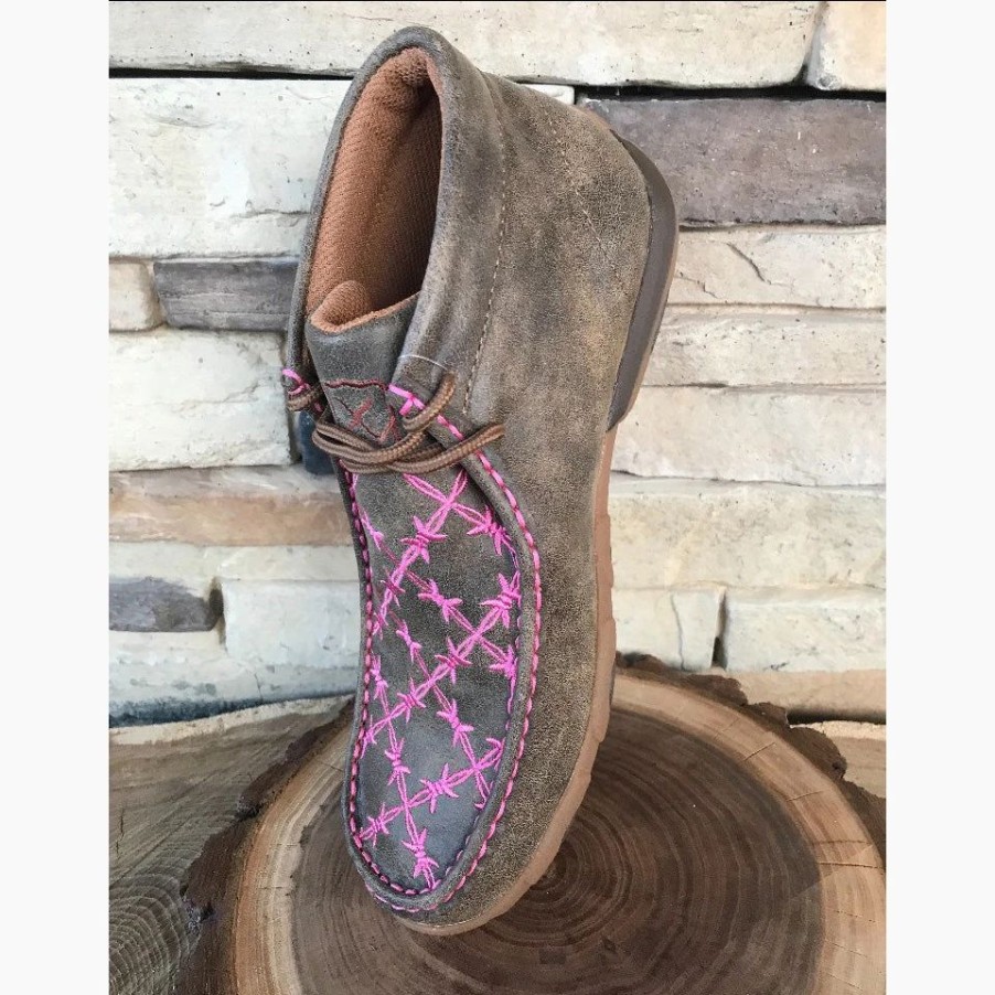 Boots & Shoes * | We Exclusive Twisted X Kid'S Brown And Pink Barbwire Driving Moc