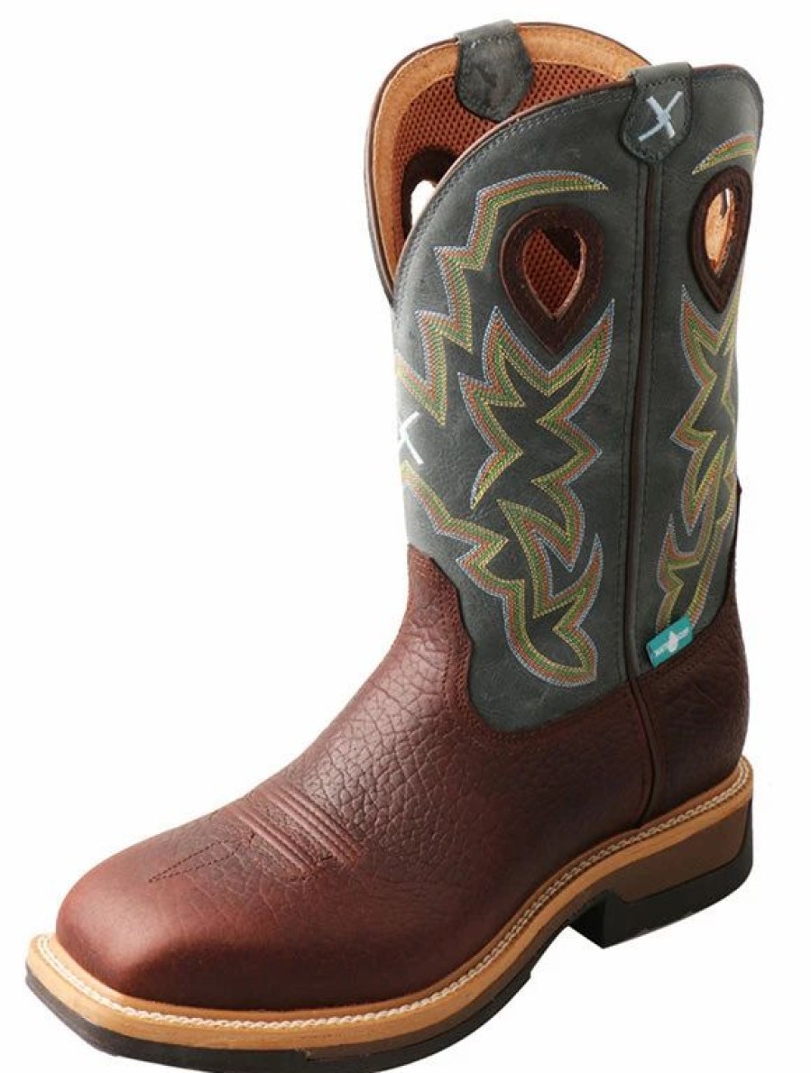 Boots & Shoes * | Twisted X Men'S Cognac Oiled Blue Alloy Square Toe Boot