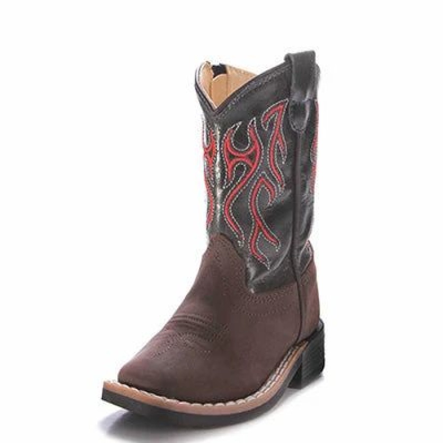 Boots & Shoes * | Jama Corporation Old West Toddler Brown And Blue, Red Stitched Square Toe Boots