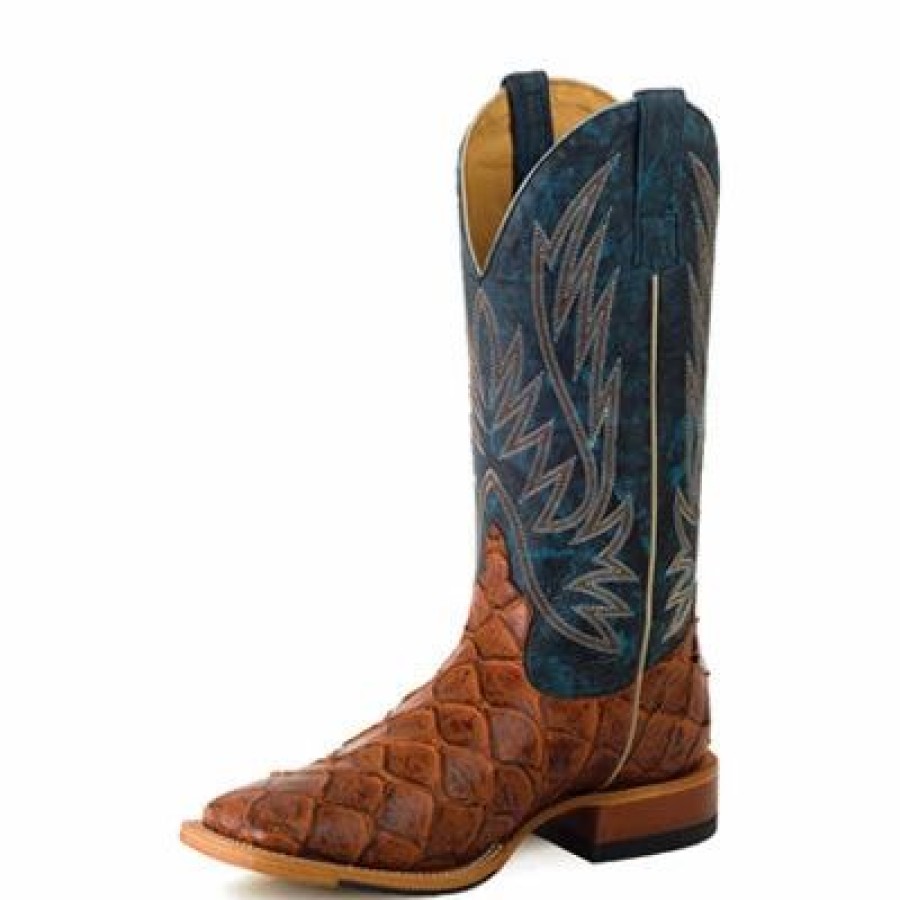 Boots & Shoes * | Horse Power Men'S Blue Cognac Bass Print Square Toe Boot