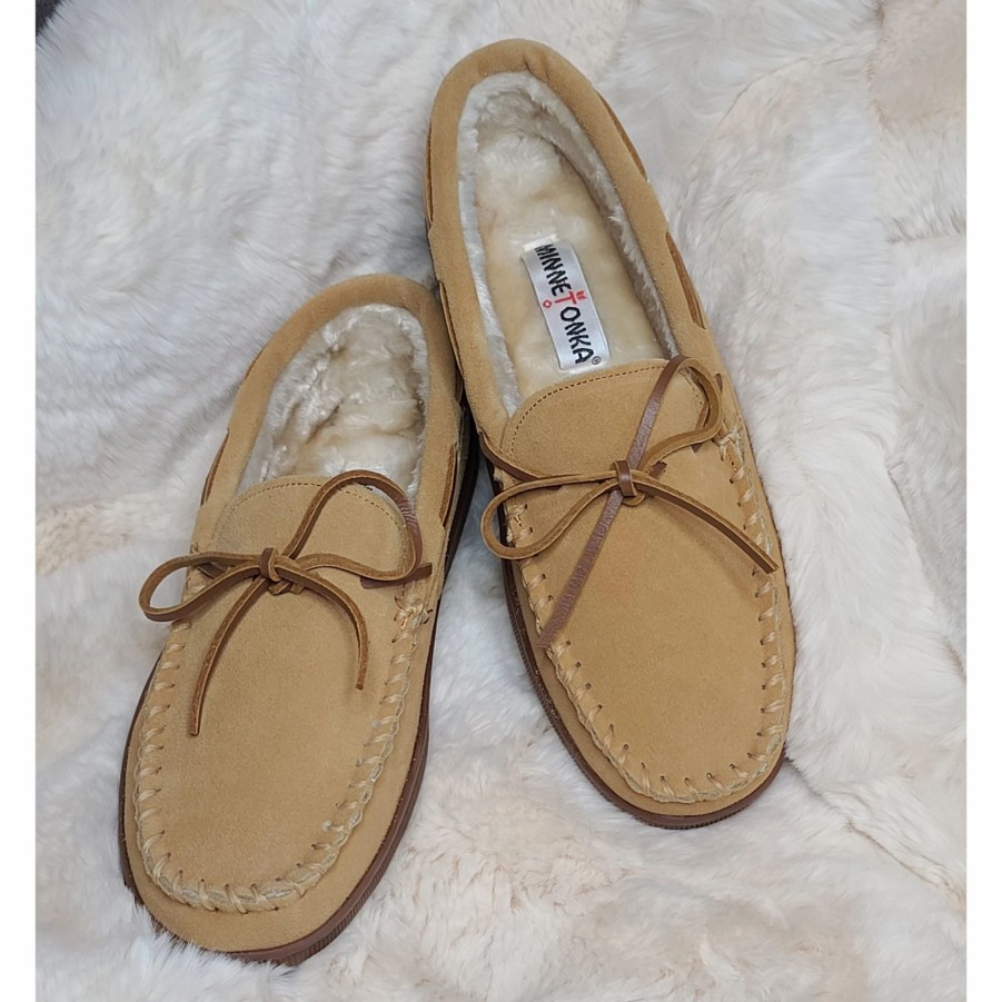 Boots & Shoes * | Minnetonka Moccasins Minnetonka Tan Men'S Slippers