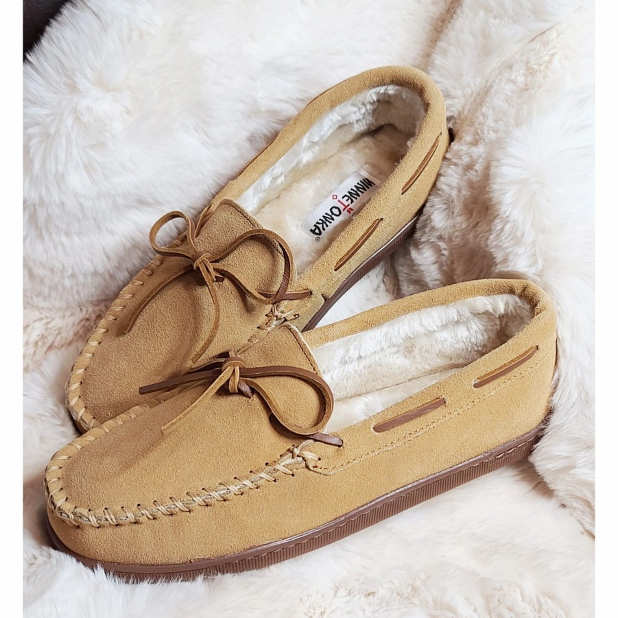 Boots & Shoes * | Minnetonka Moccasins Minnetonka Tan Men'S Slippers