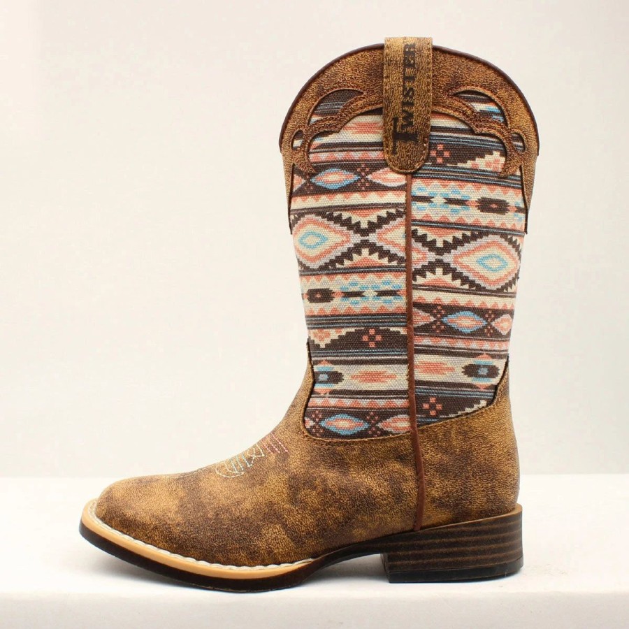 Boots & Shoes * | M&F Western Products Kid'S Brown And Pink Aztec Square Toe Boot