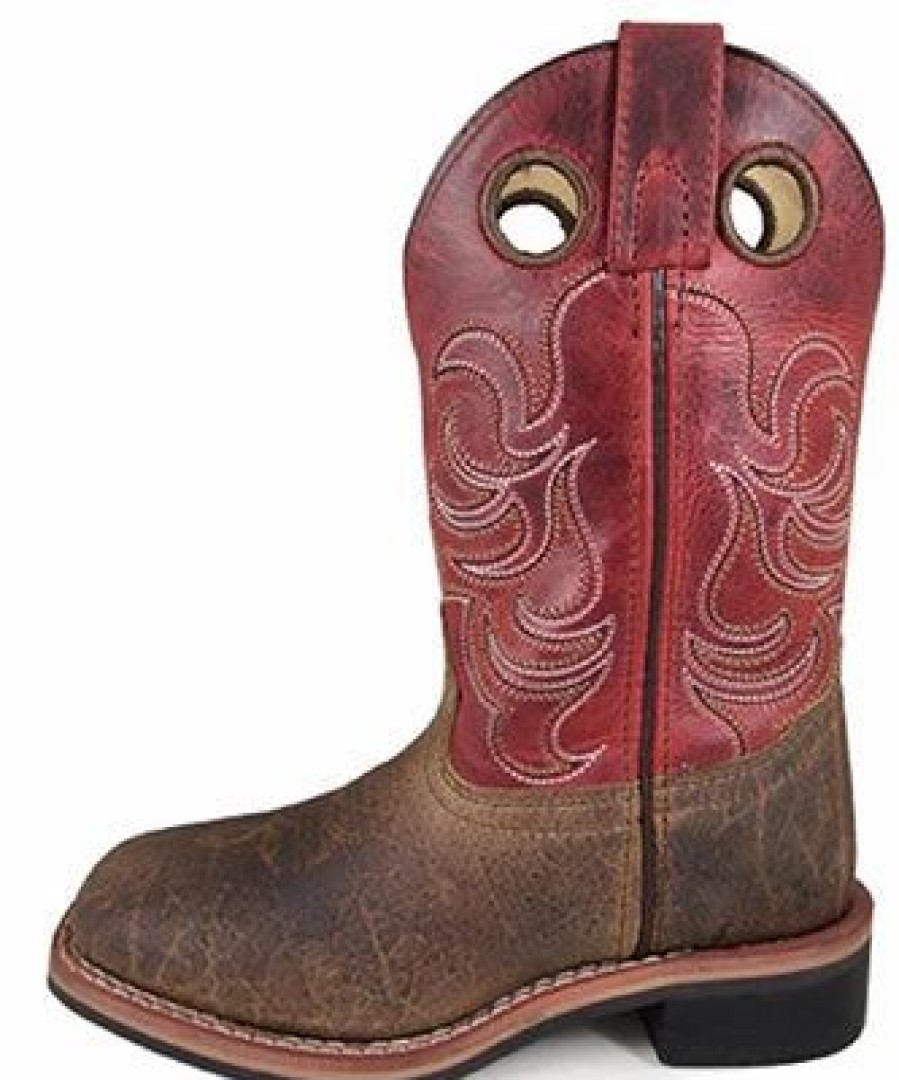 Boots & Shoes * | Smoky Mountain Boots Kid'S Brown And Burnt Red Square Toe Boots