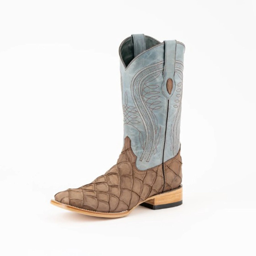 Boots & Shoes * | Ferrini Brown & Blue Pirarucu Print Square Toe