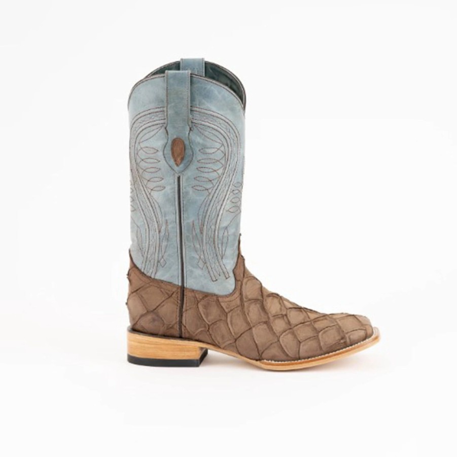 Boots & Shoes * | Ferrini Brown & Blue Pirarucu Print Square Toe