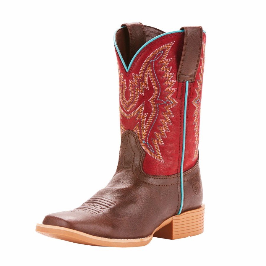 Boots & Shoes * | Ariat Kids Chocolate And Maroon Bristo Square Toe Boots