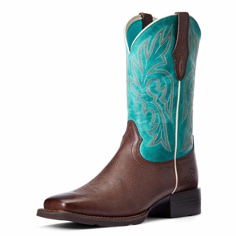 Boots & Shoes * | Ariat Women'S Dark Cottage/Turquoise Square Toe Boots