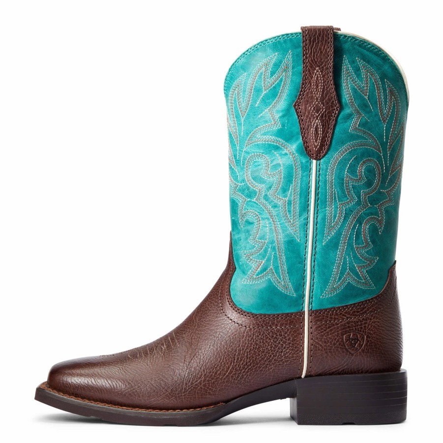 Boots & Shoes * | Ariat Women'S Dark Cottage/Turquoise Square Toe Boots