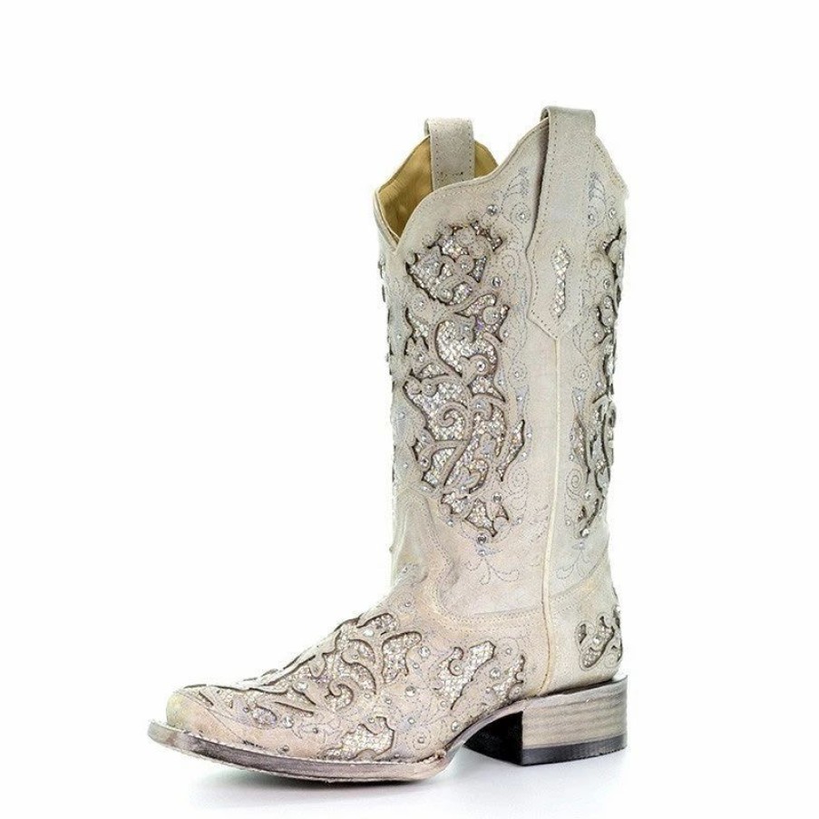 Boots & Shoes * | Corral Boots Corral White Glitter Inlay Boots